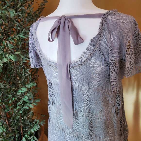 Purple Gray a'reve lace dress with bow - Picture 10 of 13